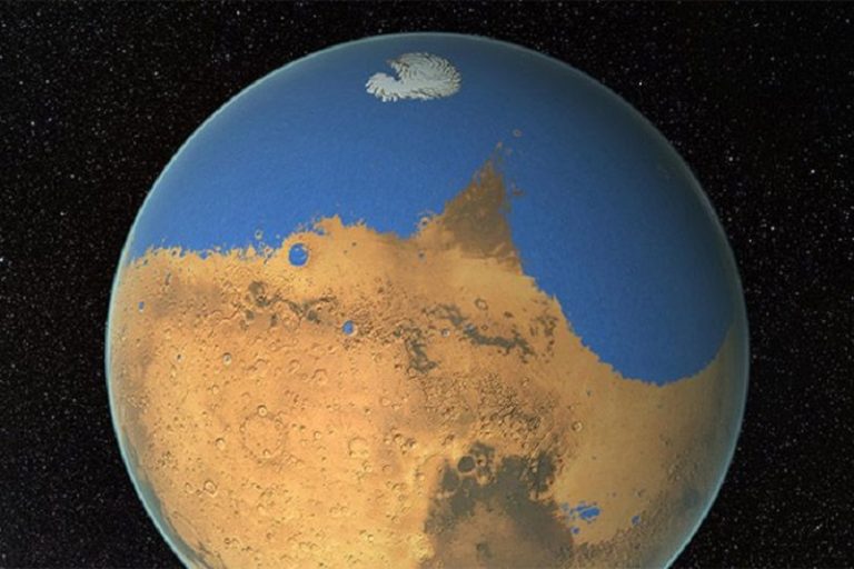 artist's impression of an ocean on Mars
